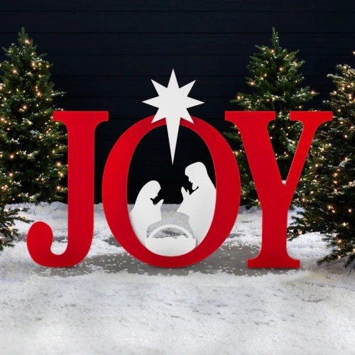 3-Piece Christmas JOY Nativity Yard Decoration w/ Ground Stakes - 46in - Lot 7631