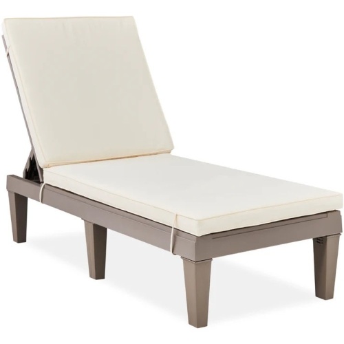 Outdoor Patio Lounge Chair, Resin Chaise Lounger w/ Seat Cushion, 5 Positions - Lot 7650