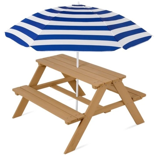 Kids Wooden Outdoor Picnic Table w/ Adjustable Umbrella, Built-In Seats - Lot 7777