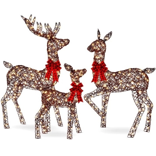 3-Piece Lighted Christmas Deer Set Outdoor Decor with LED Lights - Lot 7870
