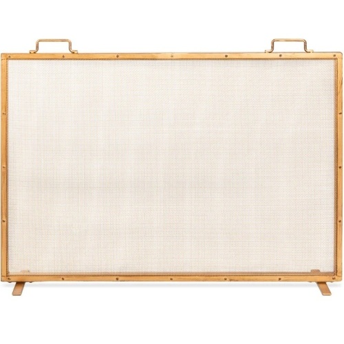 Single Panel Handcrafted Steel Mesh Fireplace Screen w/ Handles - 38x27in - Lot 6735