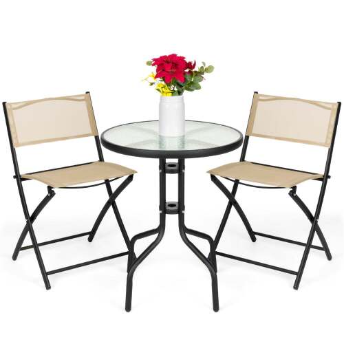 3-Piece Bistro Set w/ Glass Table, 2 Foldable Chairs - Lot 7850