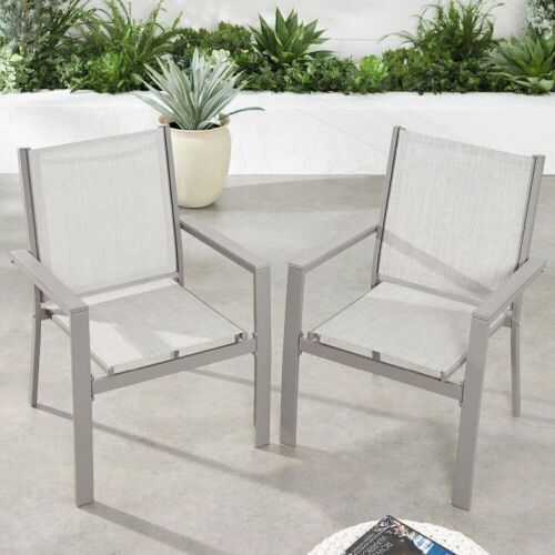 Set of 2 Stackable Textilene Chairs w/ Armrests, Dining Accent Furniture - Lot 154
