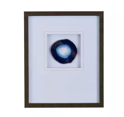 Vsmile 14 in. x 17 in. Blue Agate Stone Wall Art, Gold Framed Glass Matted Wall Decor - Lot 368