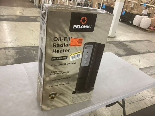 Pelonis 1,500-Watt Oil-Filled Radiant Electric Space Heater with Thermostat - Missing Feet Brackets - Lot 384
