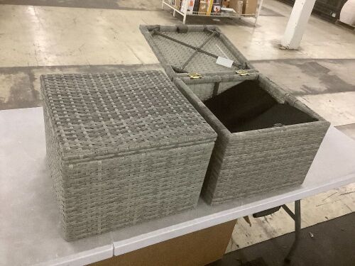 Set of 2 Wicker Ottomans, Multipurpose w/ Removable Cushions, Steel Frame - Lot 462