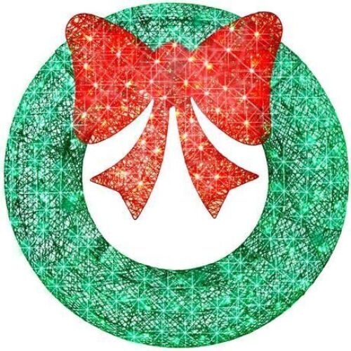 Pre-Lit Outdoor Christmas Wreath, LED Metal Holiday Decor w/ Bow - 48in - Lot 169