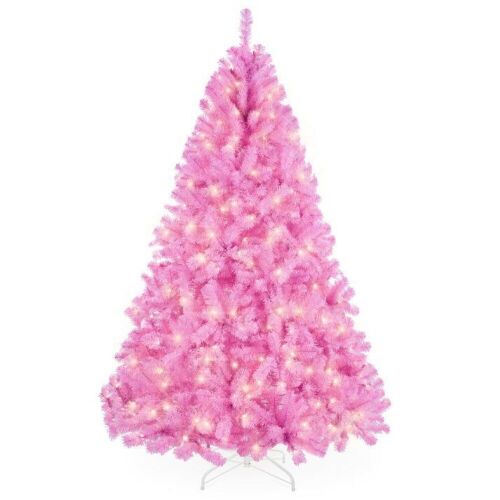 4.5' Pre-Lit Artificial Pink Christmas Tree w/ Incandescent Lights, Metal Stand - Lot 479