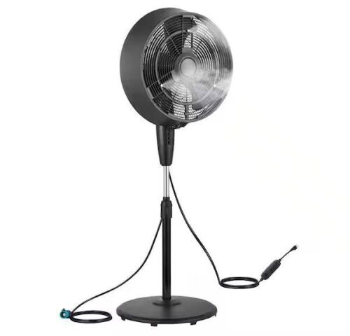 Pelonis 18 in. 3 Speeds Outdoor Misting Pedestal Fan in Black with 80° Oscillation 1600 CFM for up to 500 sq. ft - Lot 667