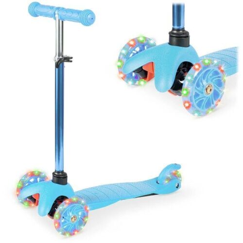 Kids Mini Kick Scooter Toy w/ Colorful Light-Up Wheels, Adjustable T-Bar - Lot 872