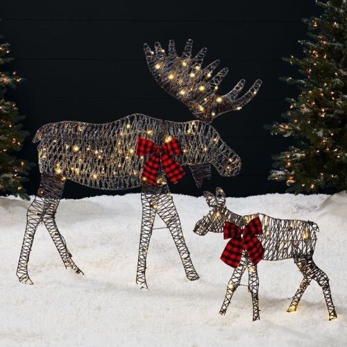 2-Piece Lighted 2D Christmas Moose Set Outdoor Decor w/ 125 LED Lights - 4ft - Lot 650