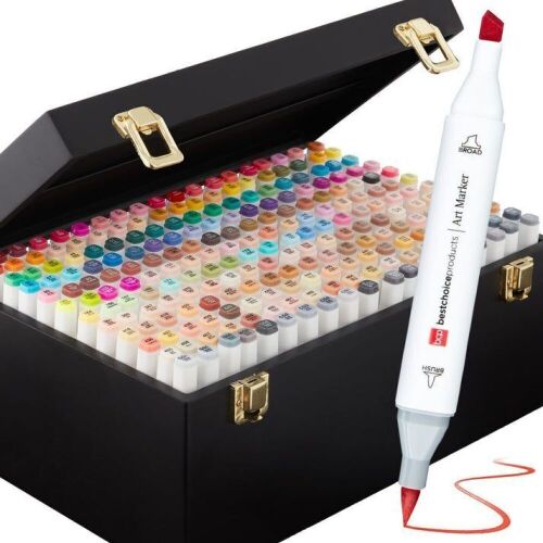Alcohol-Based Marker Pen Kit w/ Brush & Chisel Tip, Carrying Case - 228ct - Lot 447