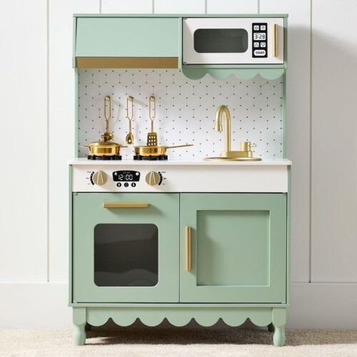 Pretend Play Cottage Kitchen Wooden Toy Set for Kids w/ 5 Accessories - Lot 232