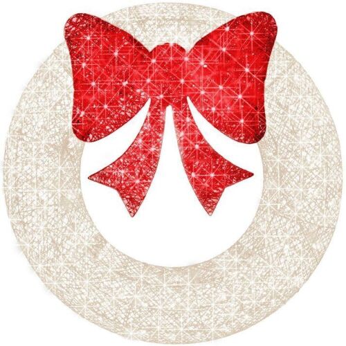 Pre-Lit Outdoor Christmas Wreath, LED Metal Holiday Decor w/ Bow - 48in - Lot 521