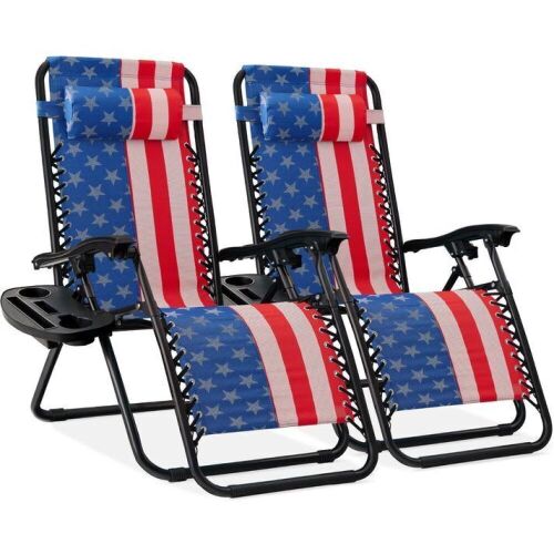 Set of 2 Adjustable Zero Gravity Patio Chair Recliners w/ Cup Holders - Lot 634