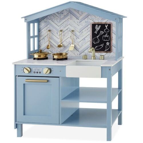 Pretend Play Wooden Farmhouse Kitchen Set w/ Storage, 5 Accessories - Lot 124