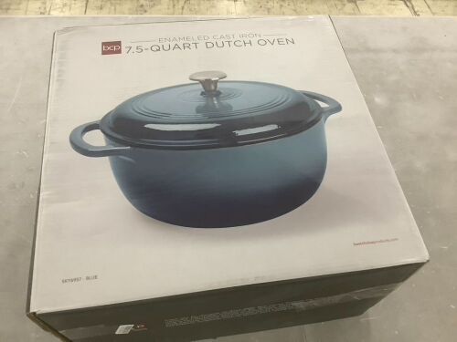 Cast-Iron Dutch Oven Kitchen Cookware w/ Enamel, Handles - 7.5qt - Lot 216
