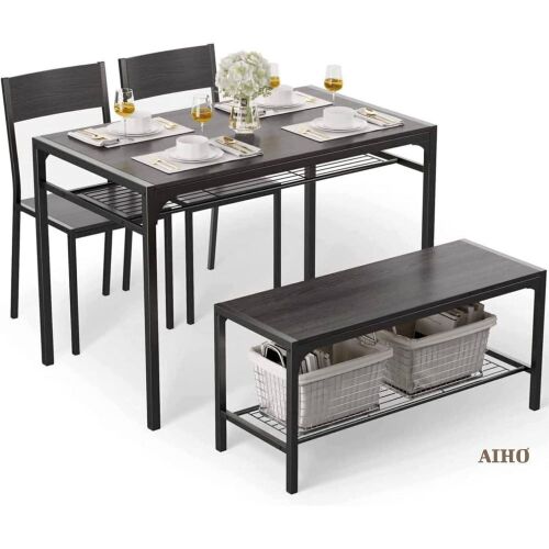 4 Piece Dining Table Set with 2 Chairs and Bench - Lot 80