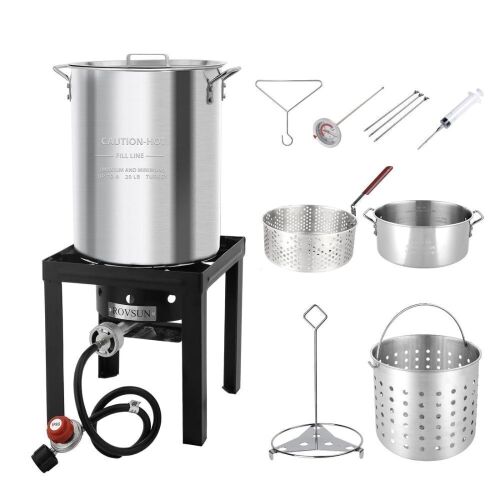 ROVSUN 30 QT Turkey Fryer & 10 QT Fish Fryer Kit with 55,000 BTU Propane Burner - Lot 692