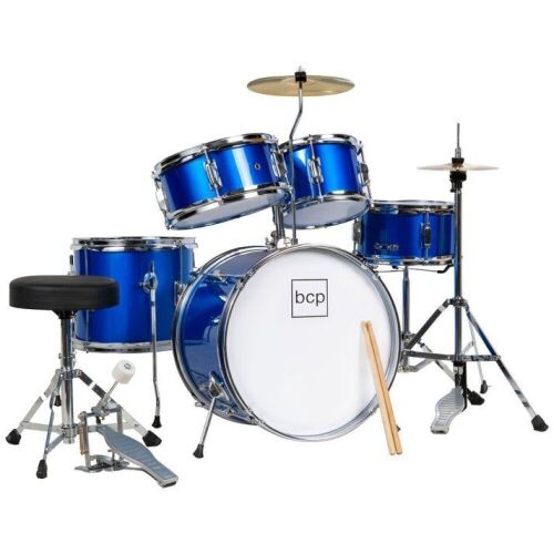 Kids Beginner All Wood Acoustic Drum Kit Starter Set w/ Stool, Drumsticks - Lot 675