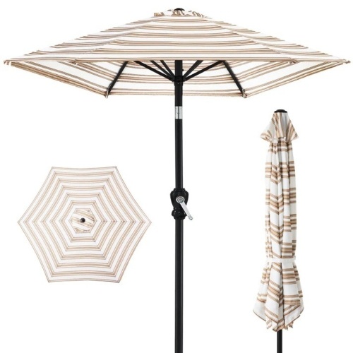 Outdoor Steel Striped Market Patio Umbrella w/ Tilt, Crank Lift - 10ft - Lot 6549
