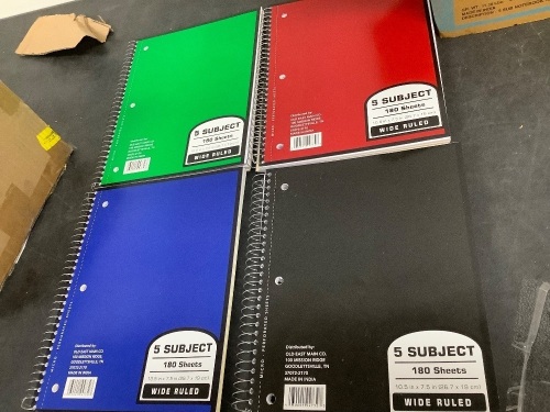 Box of Multicolored 5 Subject Notebookes 8pc - Lot 6900