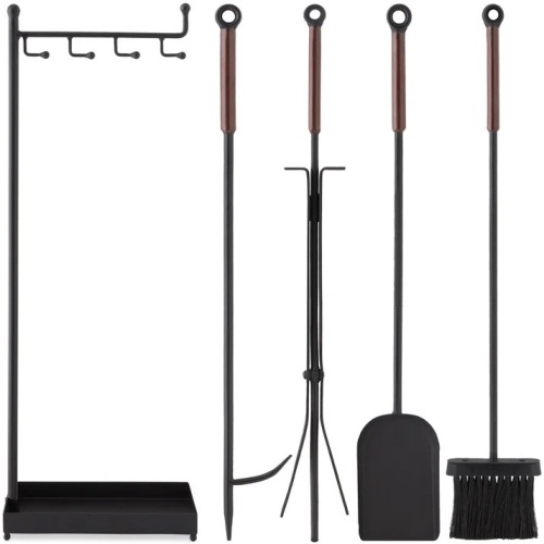 5-Piece Modern Contemporary Indoor Outdoor Fireplace Antique Tool Set - Lot 7498