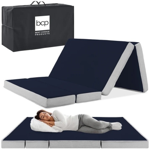 Folding Portable Midnight Blue Mattress Topper w/ Plush Foam - 4in Queen - Lot 7529