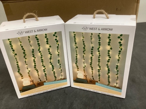 Faux Eucalyptus LED Curtain Vine Warm String Lights - West & Arrow 6ct - Lot 7908