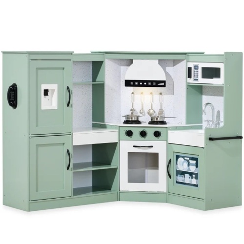 Pretend Play Corner Kitchen Wooden Toy Set for Kids w/ Lights, Sounds - Lot 8027