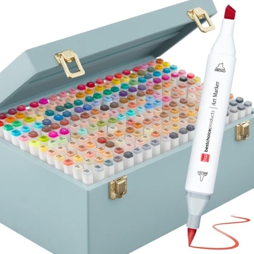 Alcohol-Based Marker Pen Kit w/ Brush & Chisel Tip, Carrying Case - 228ct - Lot 8074