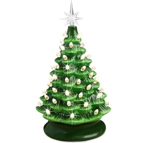 Pre-Lit Ceramic Tabletop Christmas Tree with Lights- 15in - Lot 8090