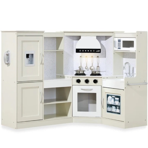 Pretend Play Corner Kitchen Wooden Toy Set for Kids w/ Lights, Sounds - Lot 8107