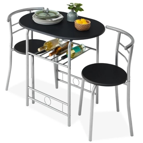 3-Piece Wooden Table & Chairs Dining Set w/ Lower Storage Shelf - Lot 8118