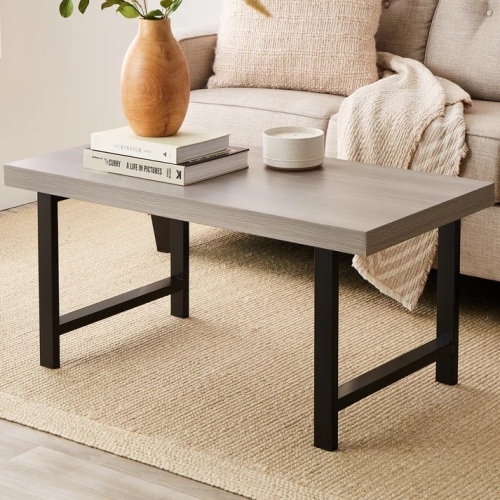 Modern Butcher Block Top Rectangular Coffee Table w/ Metal Legs - 44in - Lot 8142