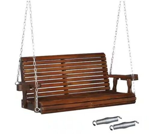 4 ft. 2-Person Rustic Pine Wood Patio Porch Swing - Lot 60