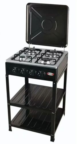 Gas Stove with 4 Burners and 2 Storage Shelves - Dented Top - Lot 98