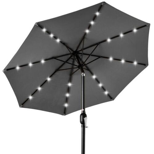 Solar LED Lighted Patio Umbrella w/ Tilt Adjustment, UV-Resistant- 10ft - Lot 170
