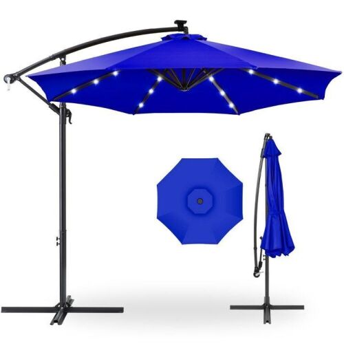 Solar LED Offset Hanging Patio Umbrella w/ Crank Tilt Adjustment - 10ft - Lot 271