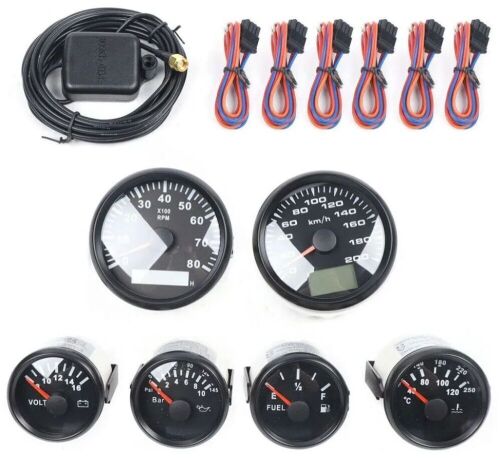 6 Gauge Set Speedometer Programmable 8000RPM Tachometer Fuel Volt Oil Pressure Temp - Lot 291
