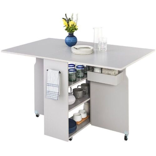 Multipurpose Folding Table w/ Wheels, 3 Storage Shelves, Cubby, Handle - Lot 341