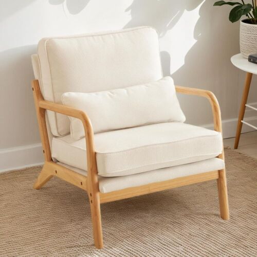 Modern Accent Chair with Rubber Wood Frame and Lumbar Pillow - Lot 354