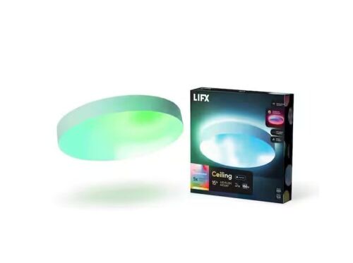 LIFX 15 in. White Indoor Integrated LED Flush Mount Multi-Color Smart Wi-Fi Dimmable Ceiling Light - Lot 356