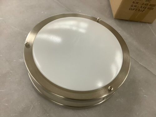 Bel Air Lighting Barnes 9.5 in. 1-Light Brushed Nickel Flush Mount Ceiling Light with Frosted Acrylic Shade - Lot 362
