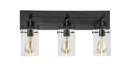 Hampton Bay Regan 21 in. 3-Light Espresso Bronze Bathroom Vanity Light with Clear Glass Shades - Lot 382