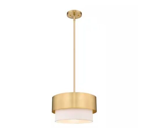 Counterpoint 1-Light Modern Gold Pendant Light with White Fabric Shade - Lot 385
