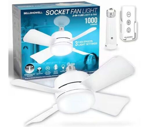 Bell + Howell 15.7 in. Indoor White Ceiling Fan with Remote, LED Light, Socket - Lot 386