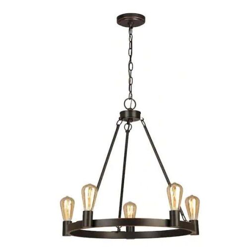 Hampton Bay Moreland 5-Light Traditional Oil-Rubbed Bronze Hanging Wagon Wheel Chandelier - Lot 401