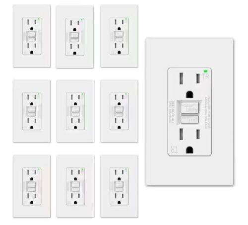 ELEGRP 15 AMP 125-V Duplex Tamper Resistant Self-Test GFCI Outlet, with Screwless Wall Plate, UL&CUL Certified, White, 10-Pack - Lot 577