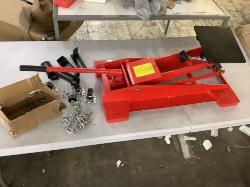 Heavy Duty Adjustable 1/2 Ton 1100 LBS Floor Low Profile Transmission Jack Lift - Neds Snap Ring Fasteners for Stabilizer Arms - Lot 167